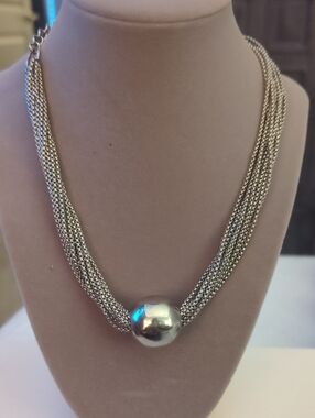 New-Stainless Steel Multi-Strand Chain Necklace with Large Silver Bead